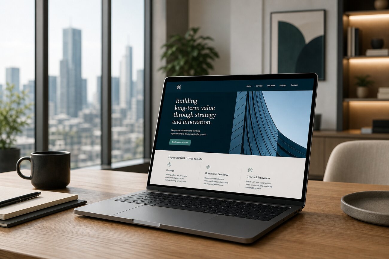 Professionnels consultant un site web sécurisé sur un ordinateur, symbole de confiance numérique et de crédibilité d'entreprise