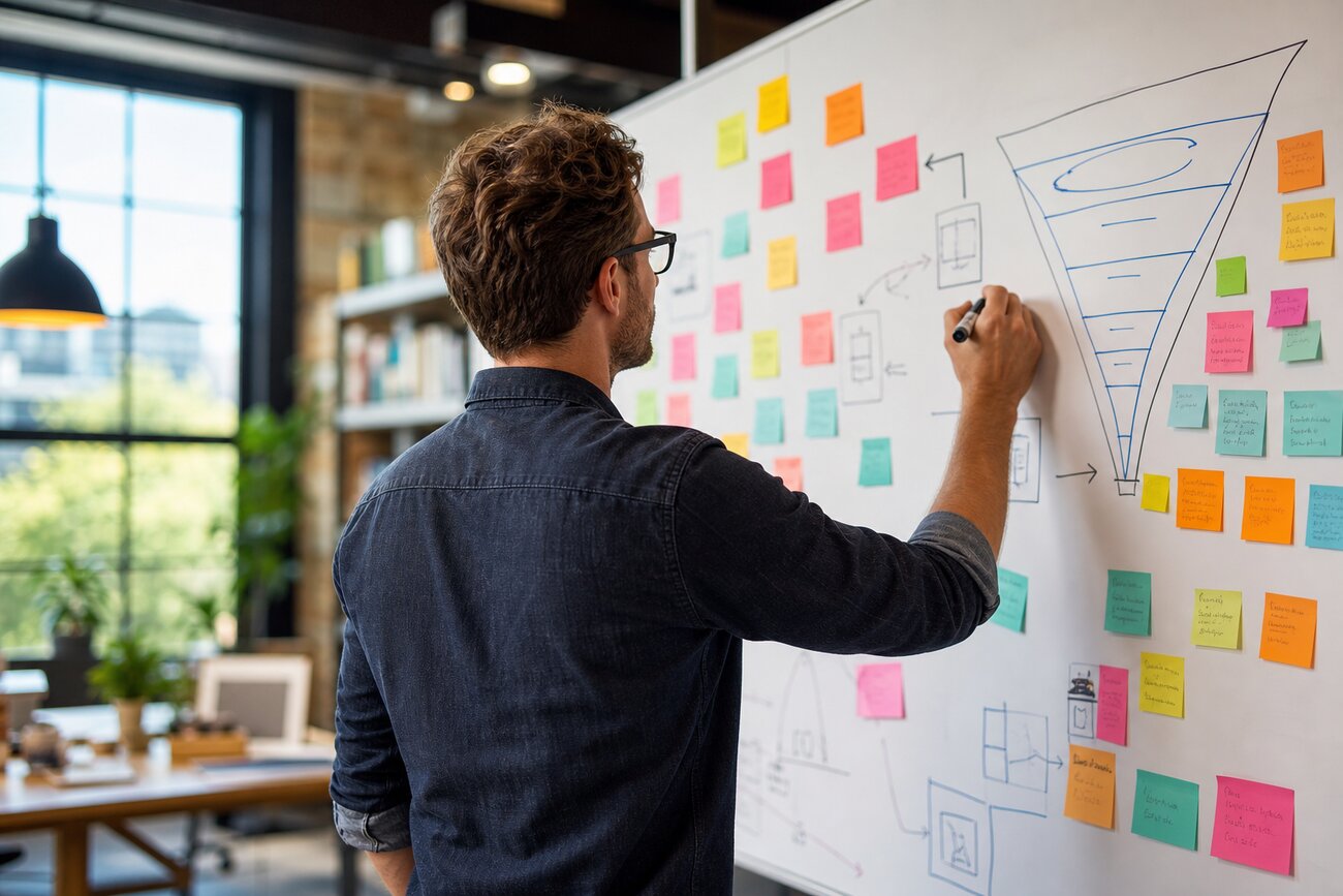 Dirigeant analysant un tableau de bord d’audit de conversion de leads sur ordinateur