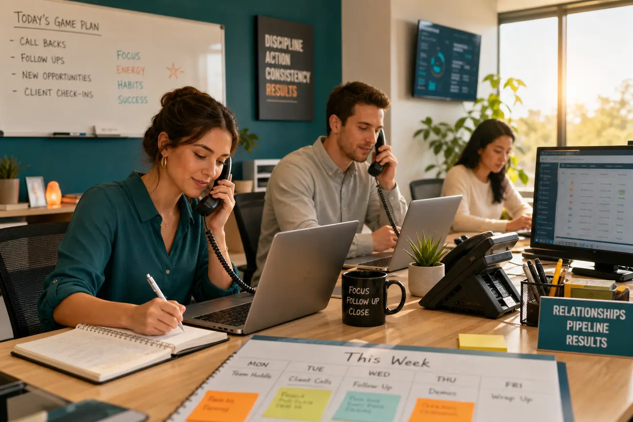 Équipe commerciale répondant rapidement à des leads depuis un tableau de suivi automatisé