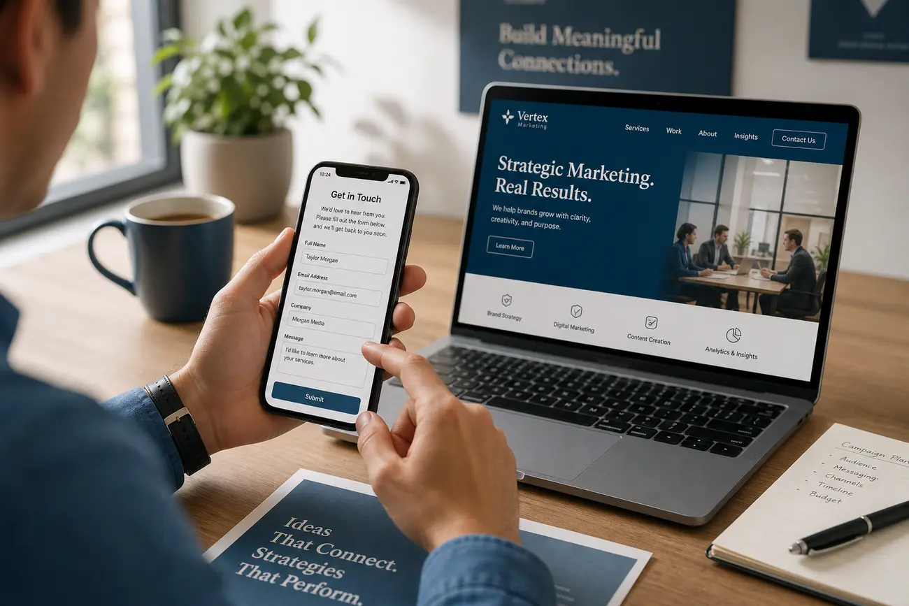 Professionnelle analysant un formulaire de génération de leads sur un ordinateur portable