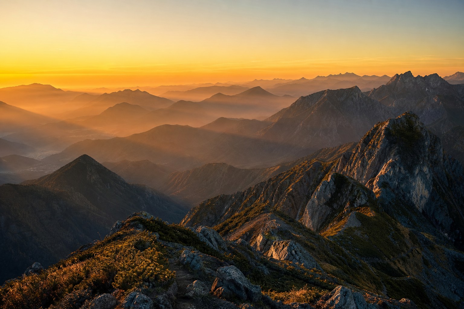Mountain range under a moody sky