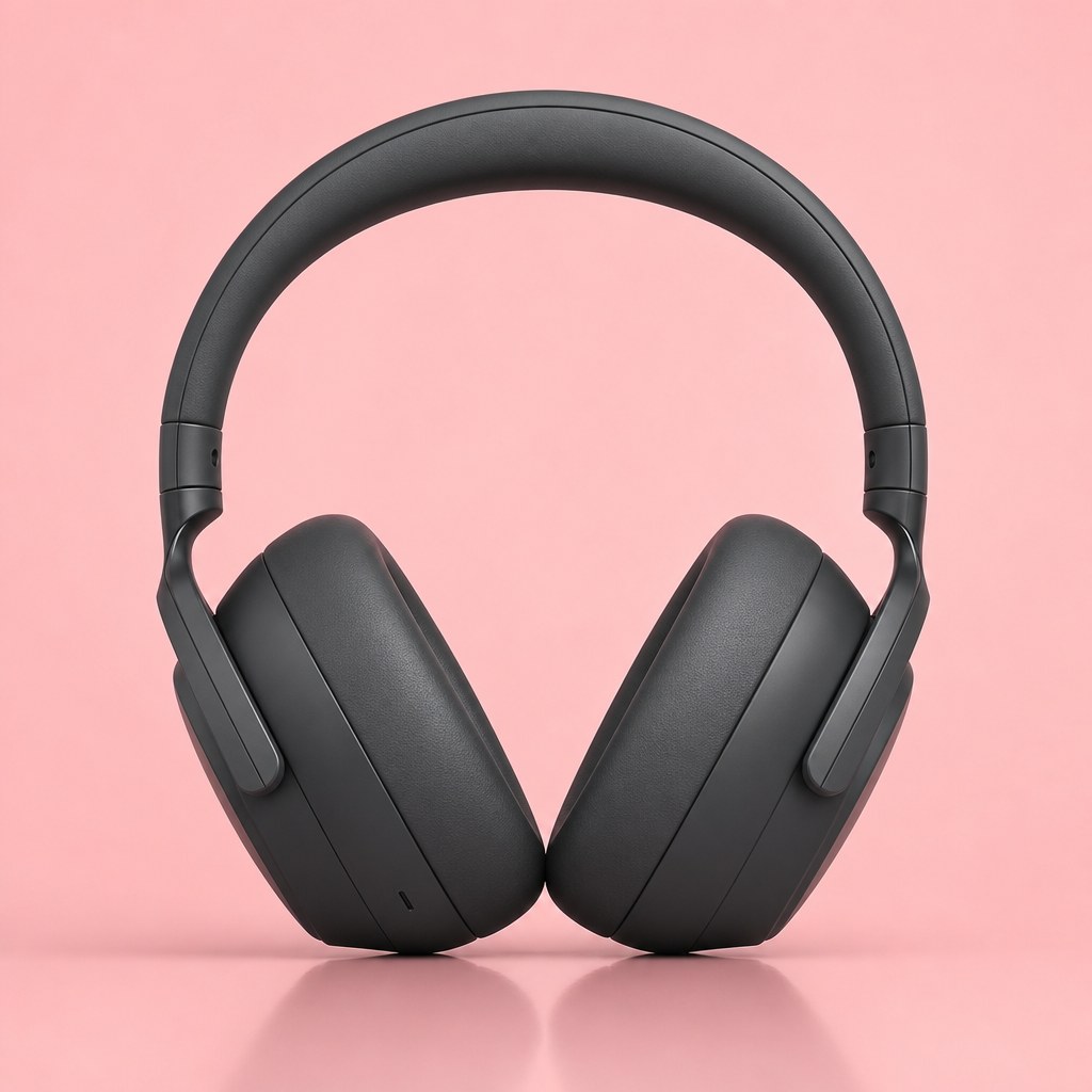Over-ear headphones on a seamless backdrop