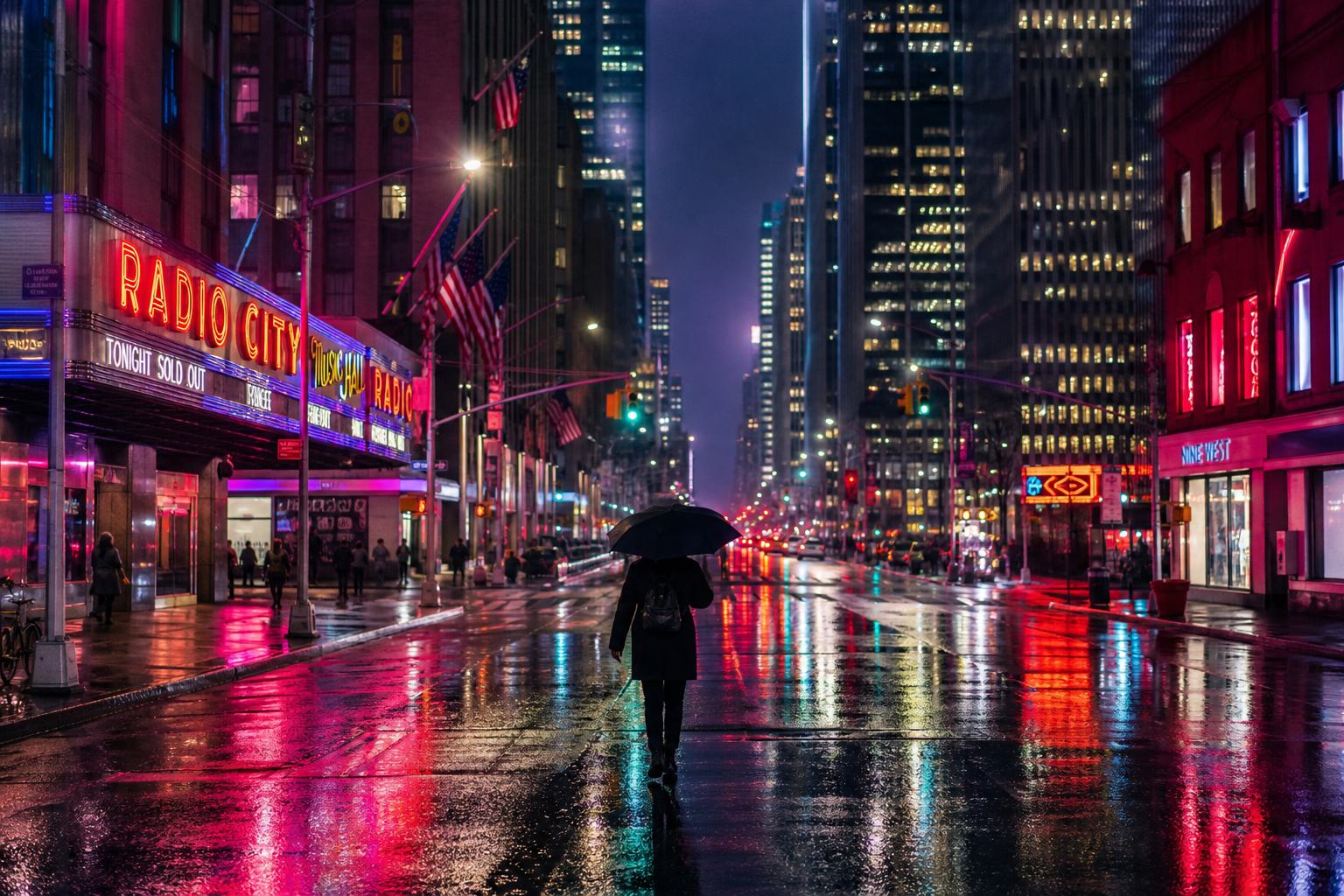 Street photography at night with neon glow